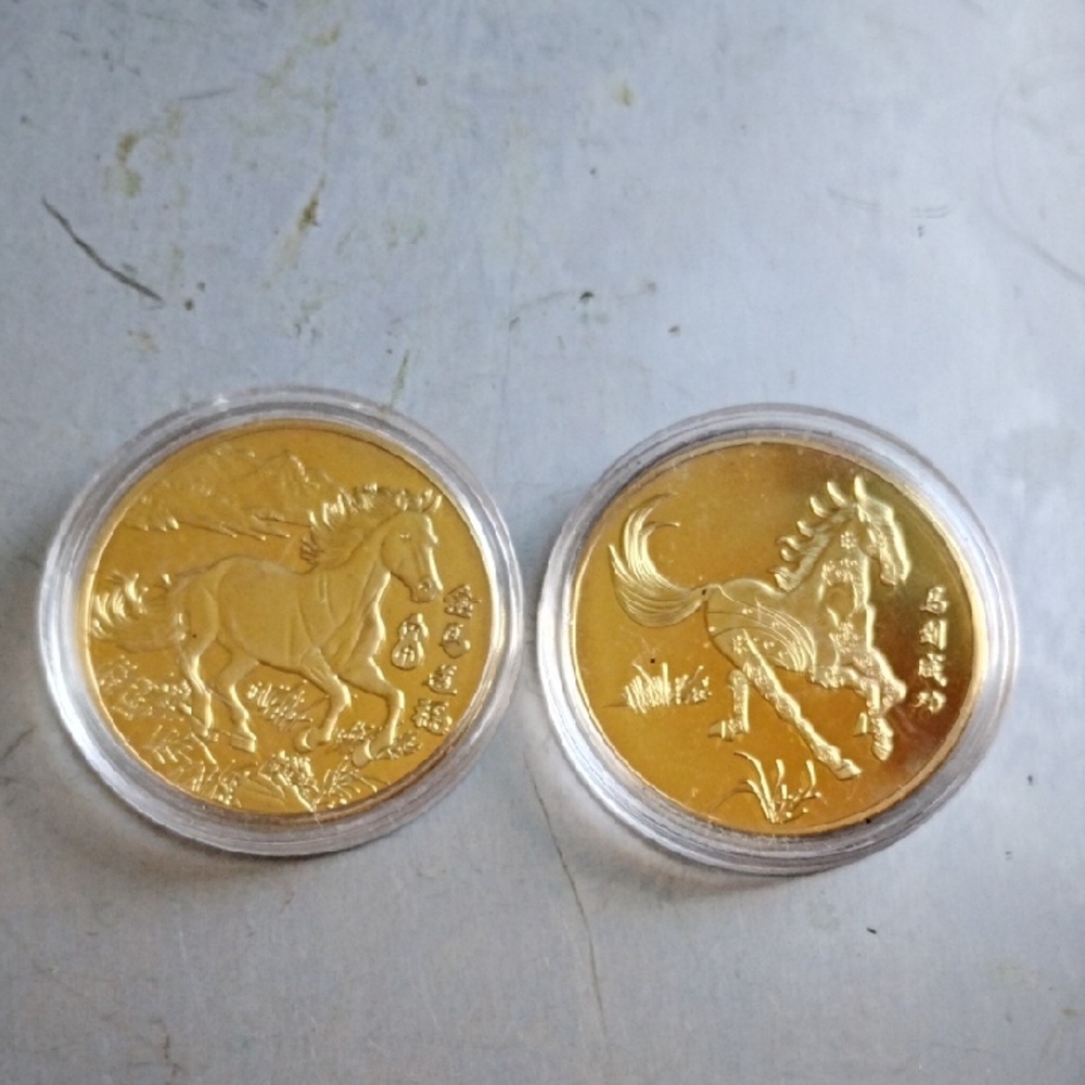 Gold Arabian Stallion Commemorative Coin Pair(MINT CASED)